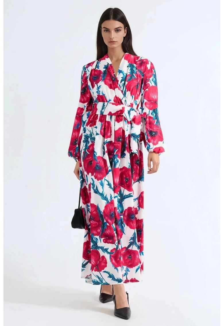 Rochie Maxi - Floral - Multicolor - Poliester - Maneca lunga
