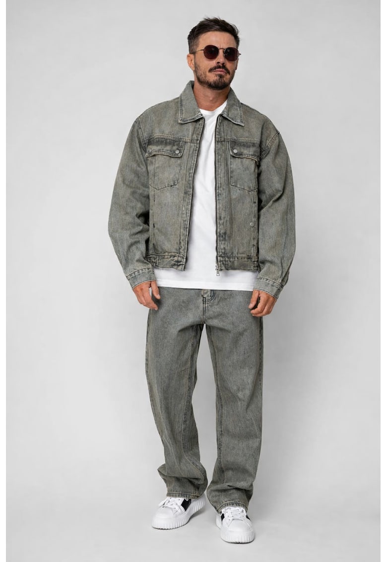 Set Urban Jacheta cu fermoar si pantalon lung din Denim Grey 20939 - Gri