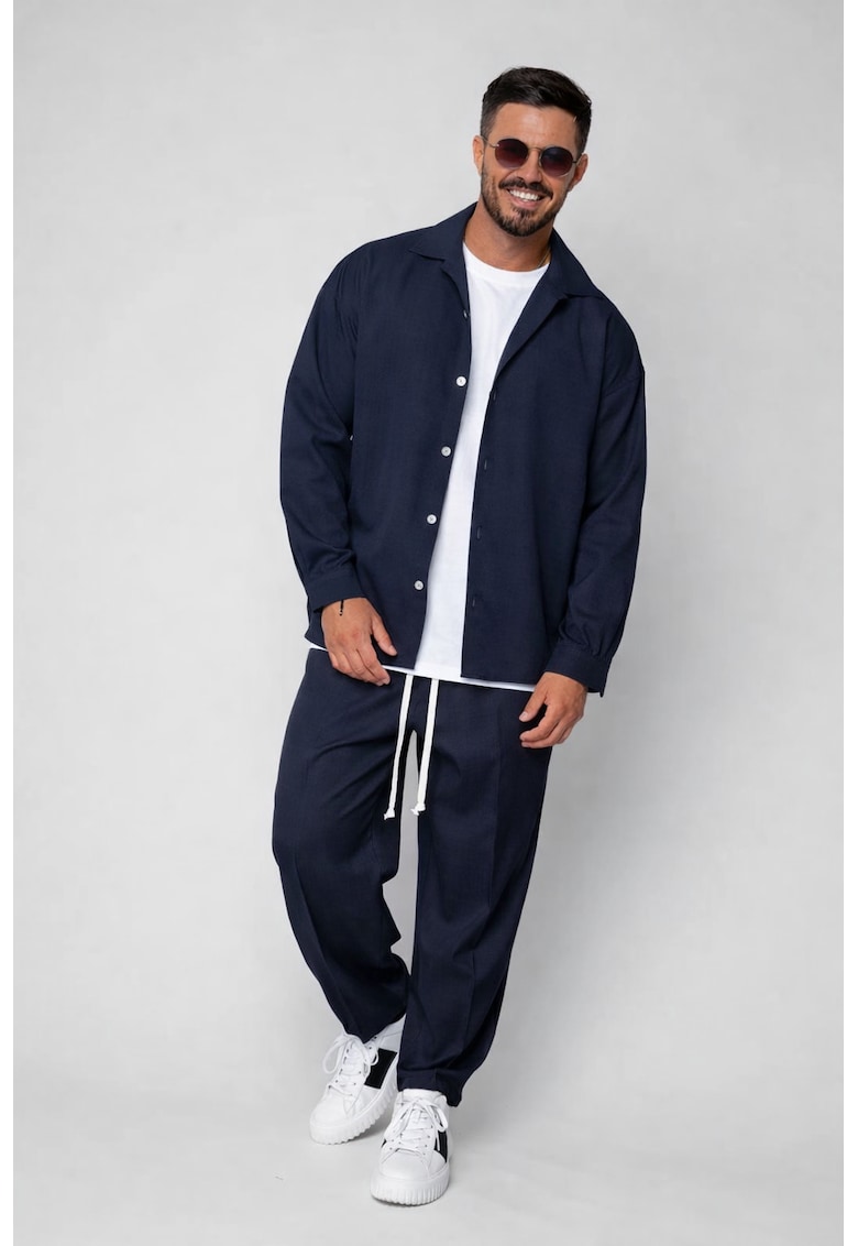 Set Camasa si pantalon lung cu snur Navy 20956 - Bleumarin