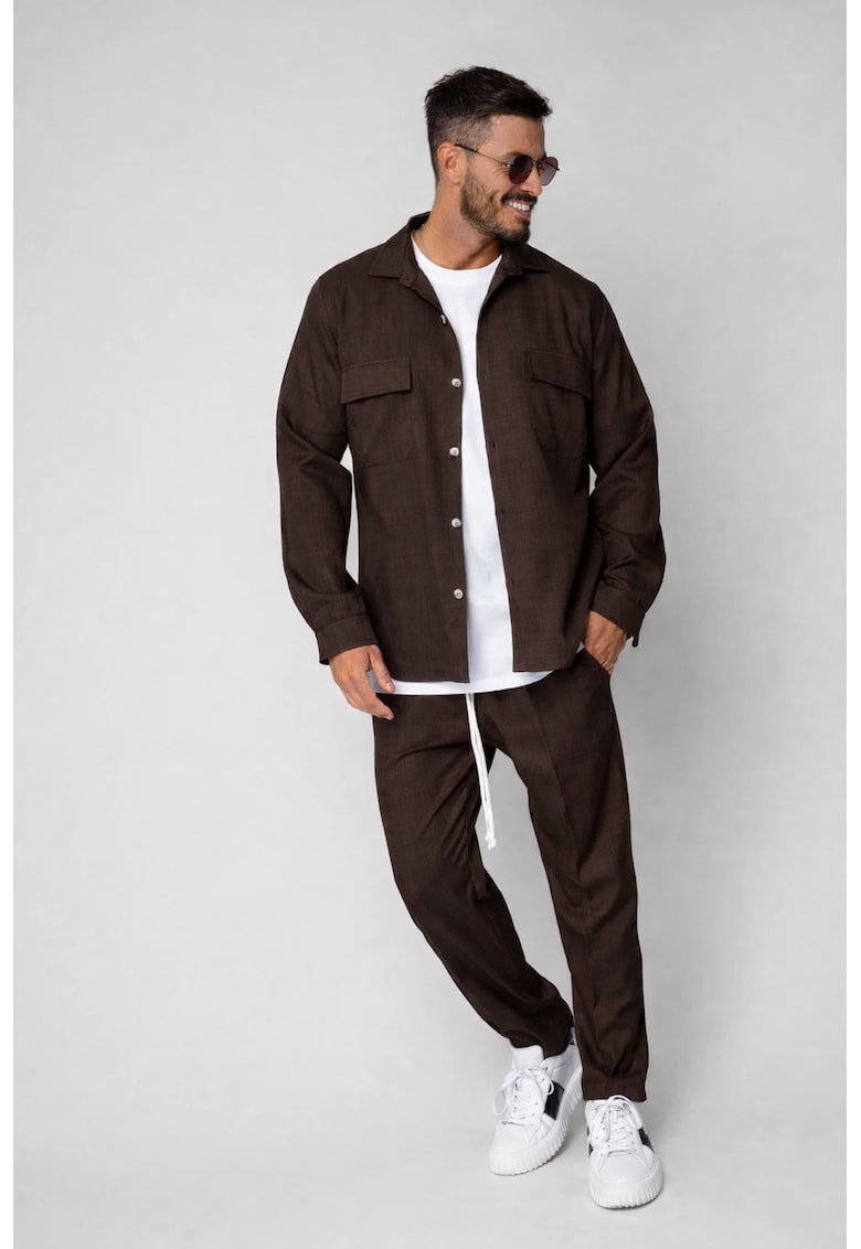 Set Camasa cu buzunare si pantalon lung Brown 20952 - Maro