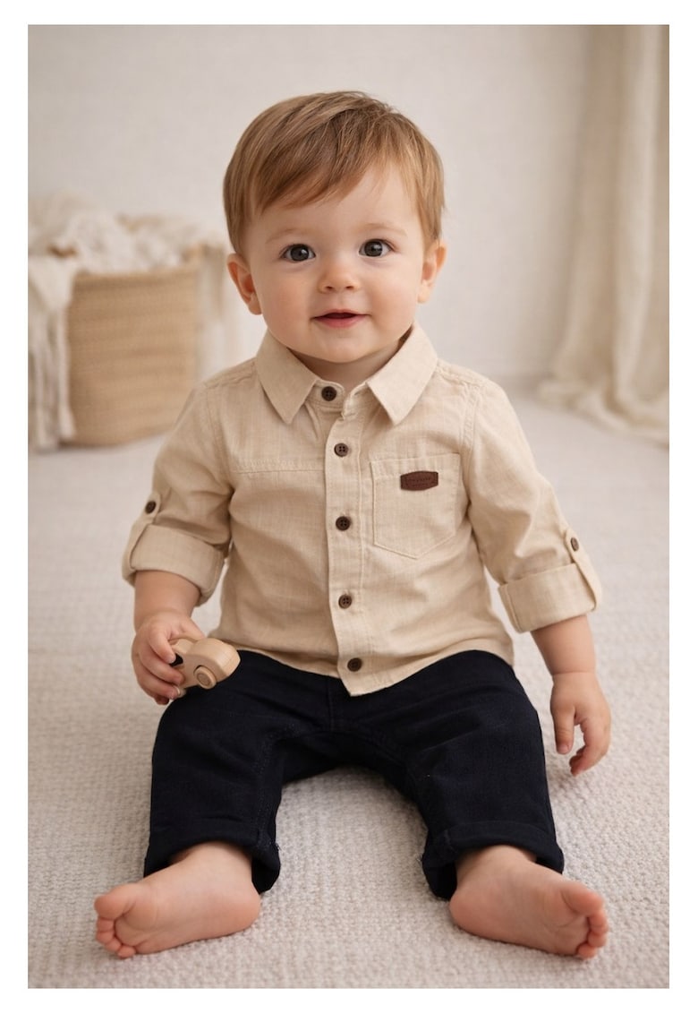 Set bebe baiat camasa bumbac si pantaloni denim casual elegant