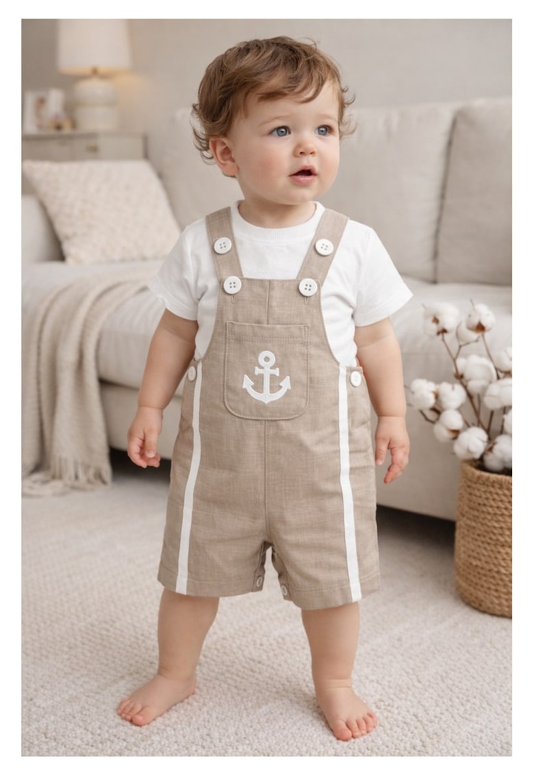 Set vara bebe 2 piese salopeta si tricou bumbac model ancora