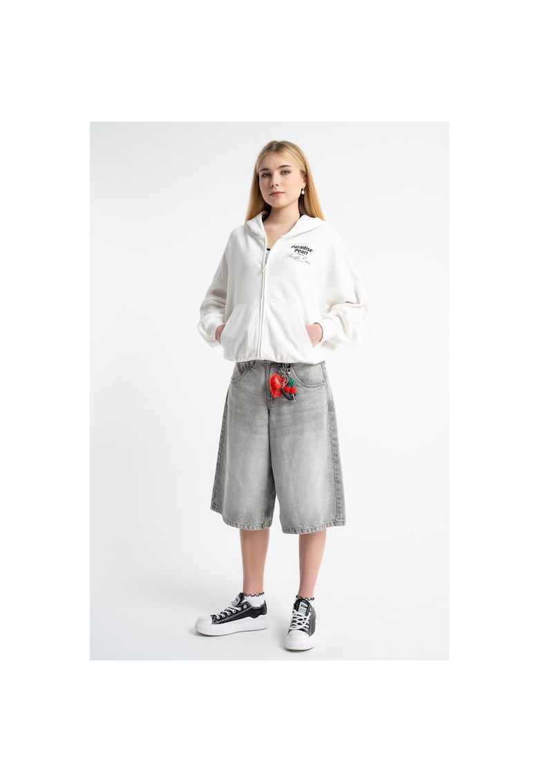 Bermude din denim cu croiala lejera si aspect decolorat