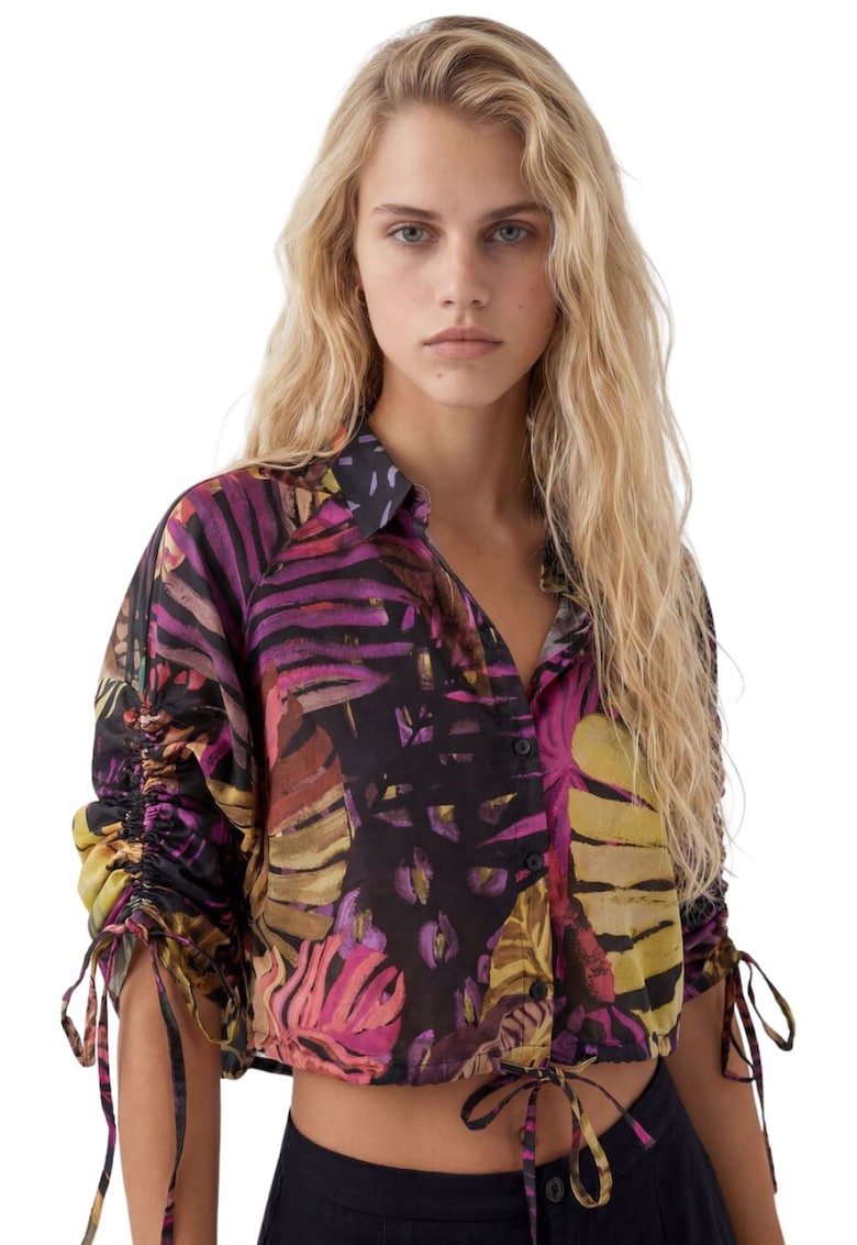 Camasa crop cu maneci raglan -