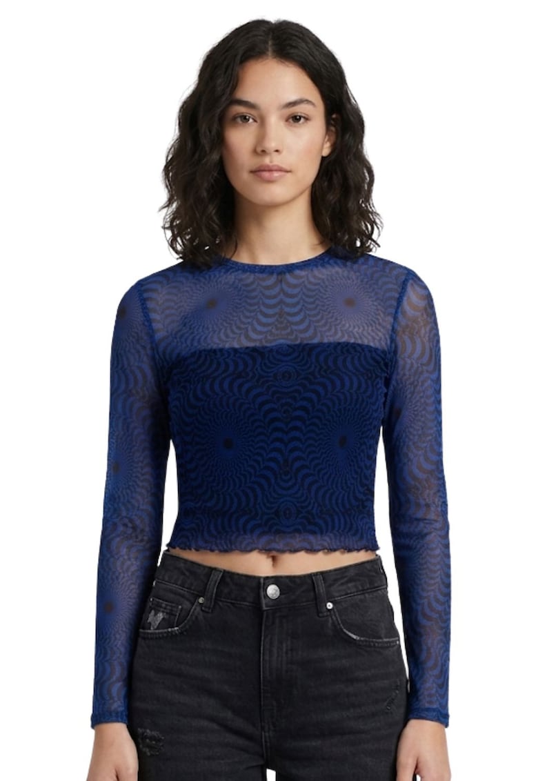 Bluza crop cu imprimeu geometric si segmente de plasa Connolly -