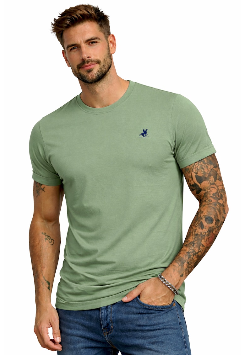 Tricou din bumbac cu decolteu la baza gatului - Verde