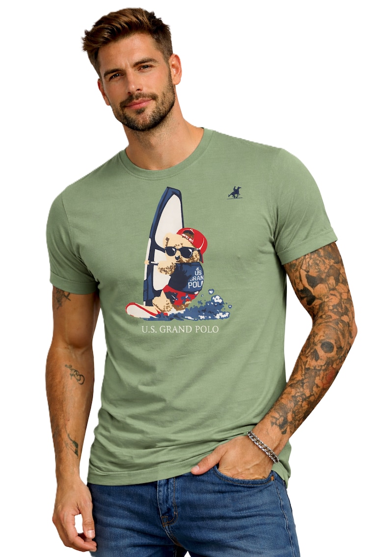 Tricou cu imprimeu grafic - Alb/Verde