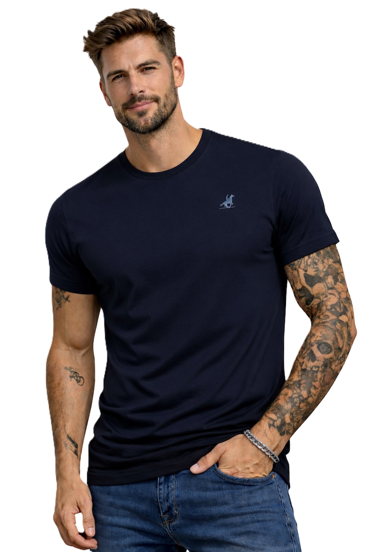 Tricou cu detaliu logo brodat - Bleumarin