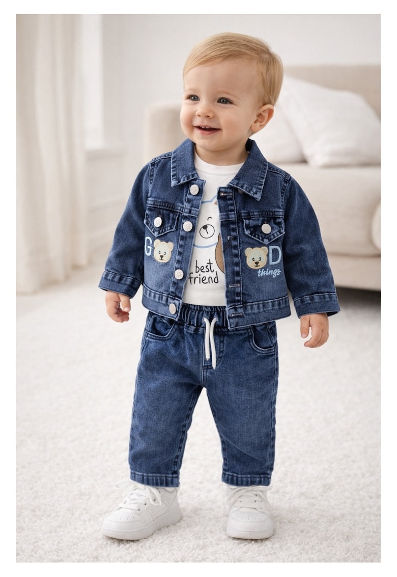 Set baieti 3 piese denim bluza best friend jacheta si pantaloni