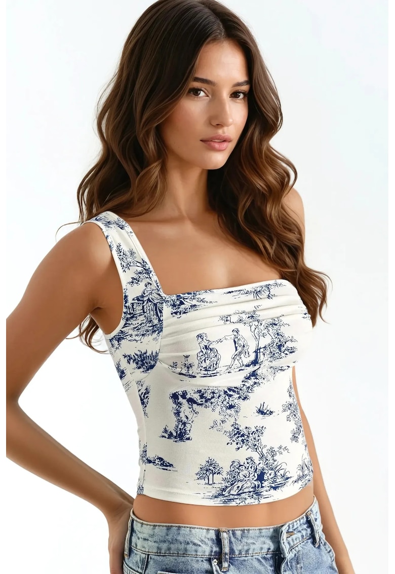 Top dama - Textil - Alb/Albastru