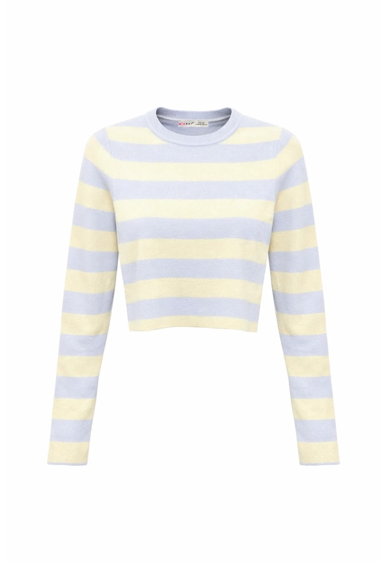 Pulover tricotat - dungi - albastru deschis - elastic -