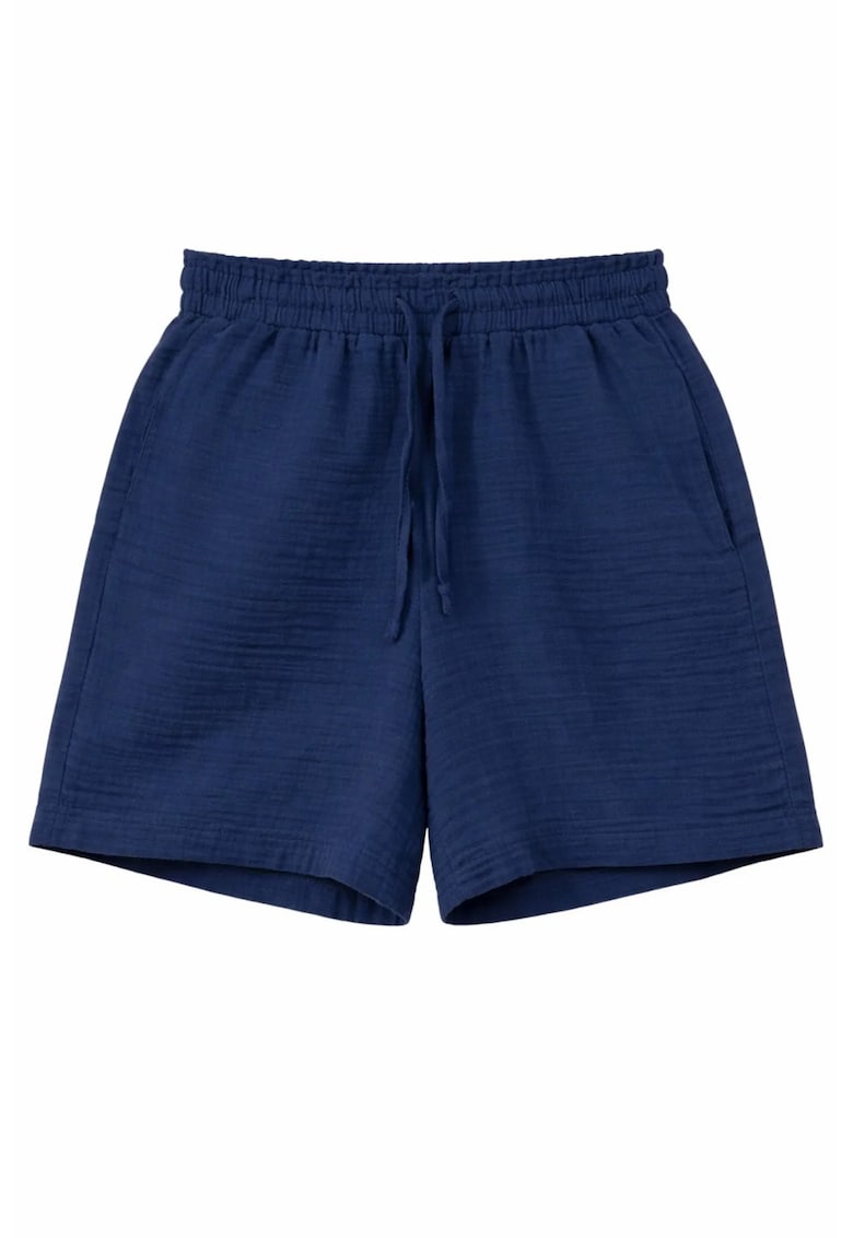 Pantaloni scurti bumbac texturat - talie inalta - Bleumarin