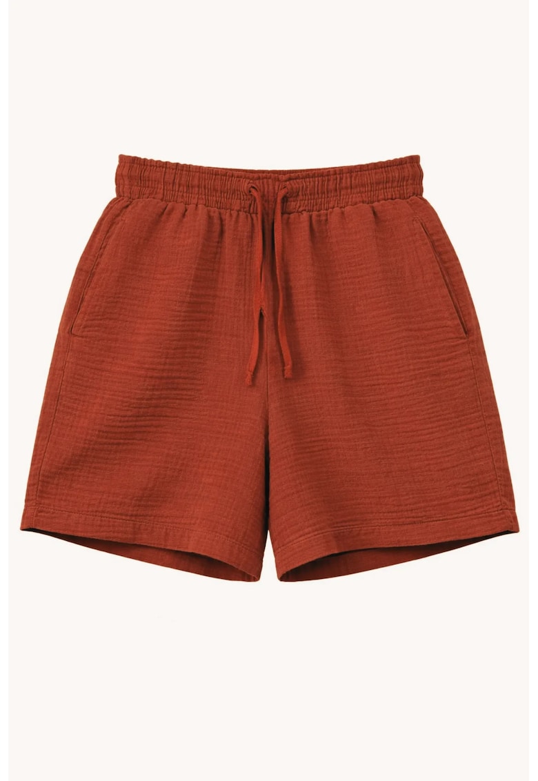 Pantaloni scurti bumbac texturat - talie inalta - Rosu