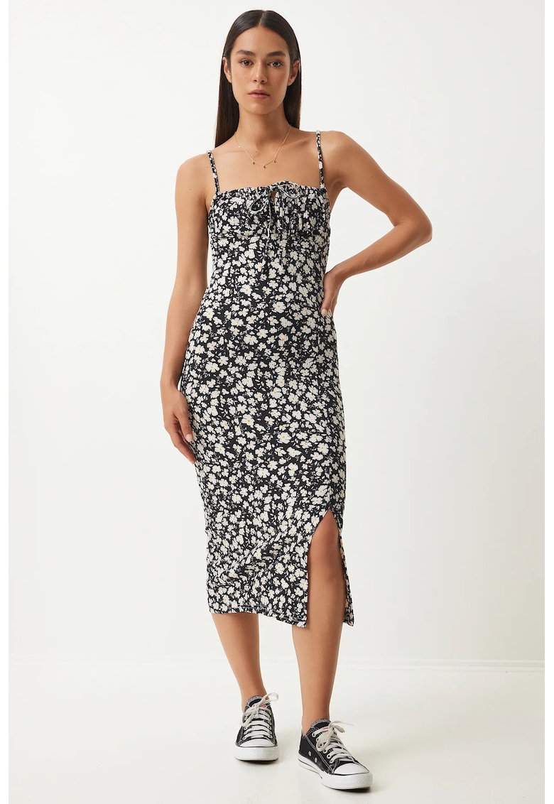 Rochie midi - Happiness Istanbul - mulata - imprimeu floral - negru - poliester/elastan