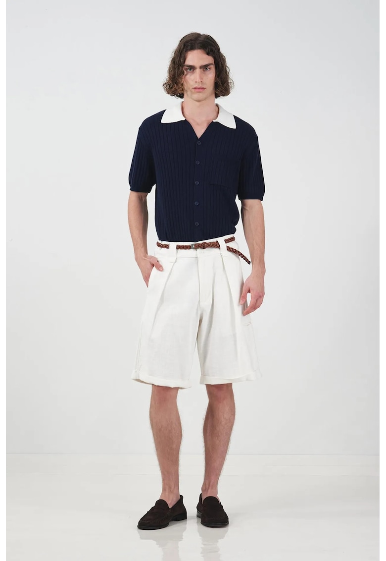 Pantaloni scurti chino - talie inalta - alb - bumbac