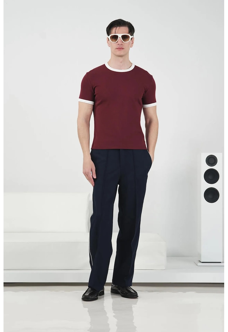 Tricou Slim Fit - guler rotund - rosu burgundy - 100% bumbac