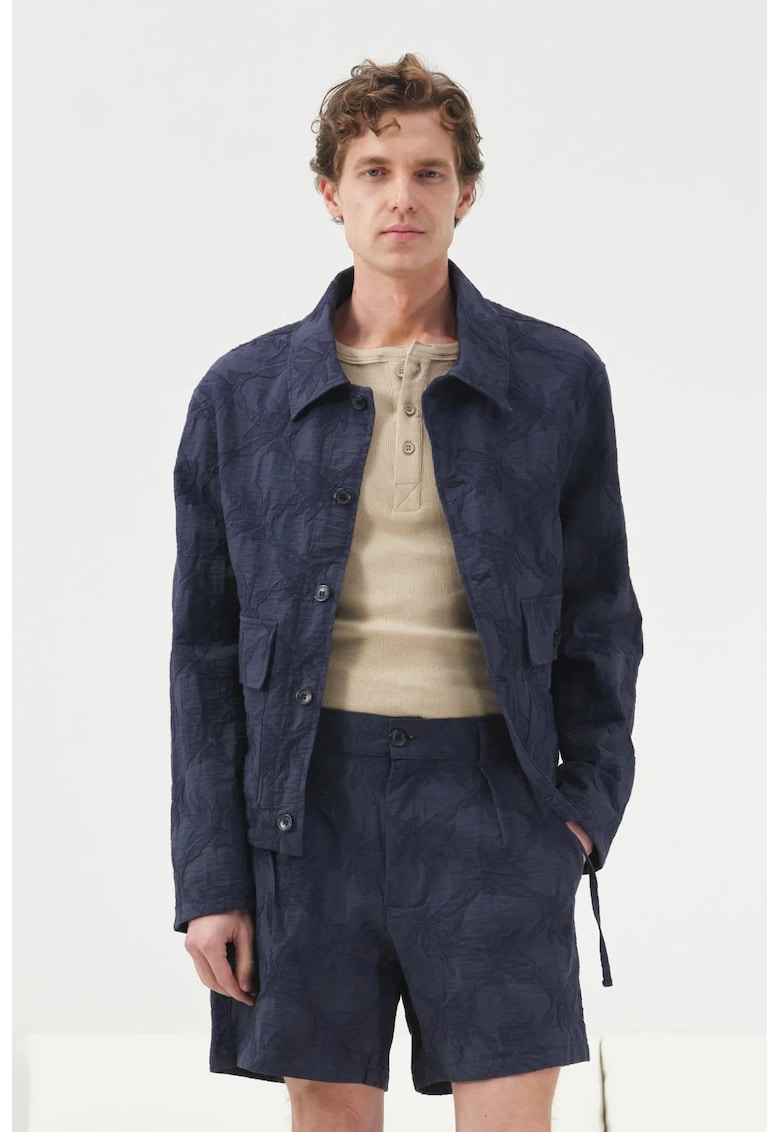 Geaca barbati - model Jacquard - bleumarin - bumbac si poliester