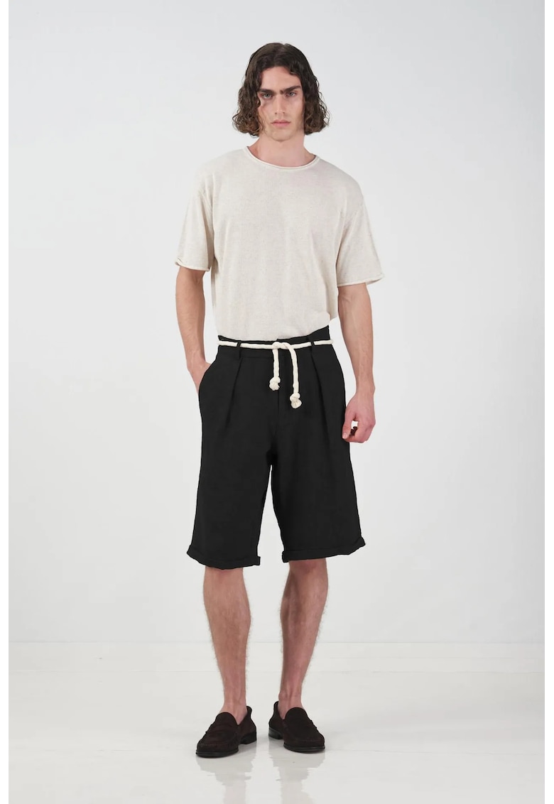 Pantaloni scurti barbati - talie medie - negru - bumbac