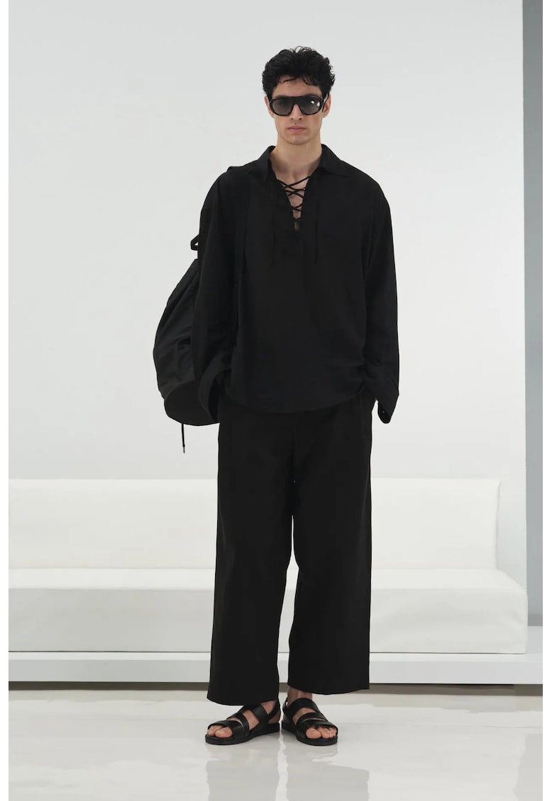 Camasa barbati - casual - cu maneca lunga - negru - bumbac