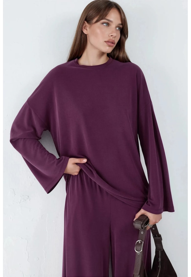 Bluza dama - Modal/Poliester - Mov inchis - Decolteu rotund