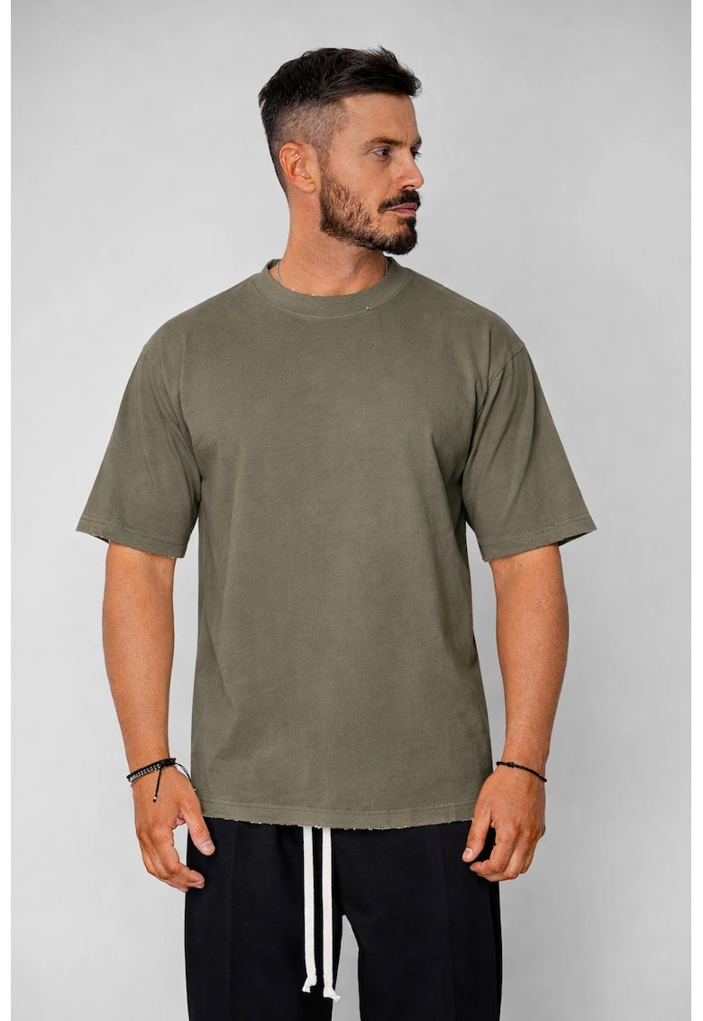 Tricou barbatesc Oversized rupturi - verde masliniu - Verde masliniu inchis