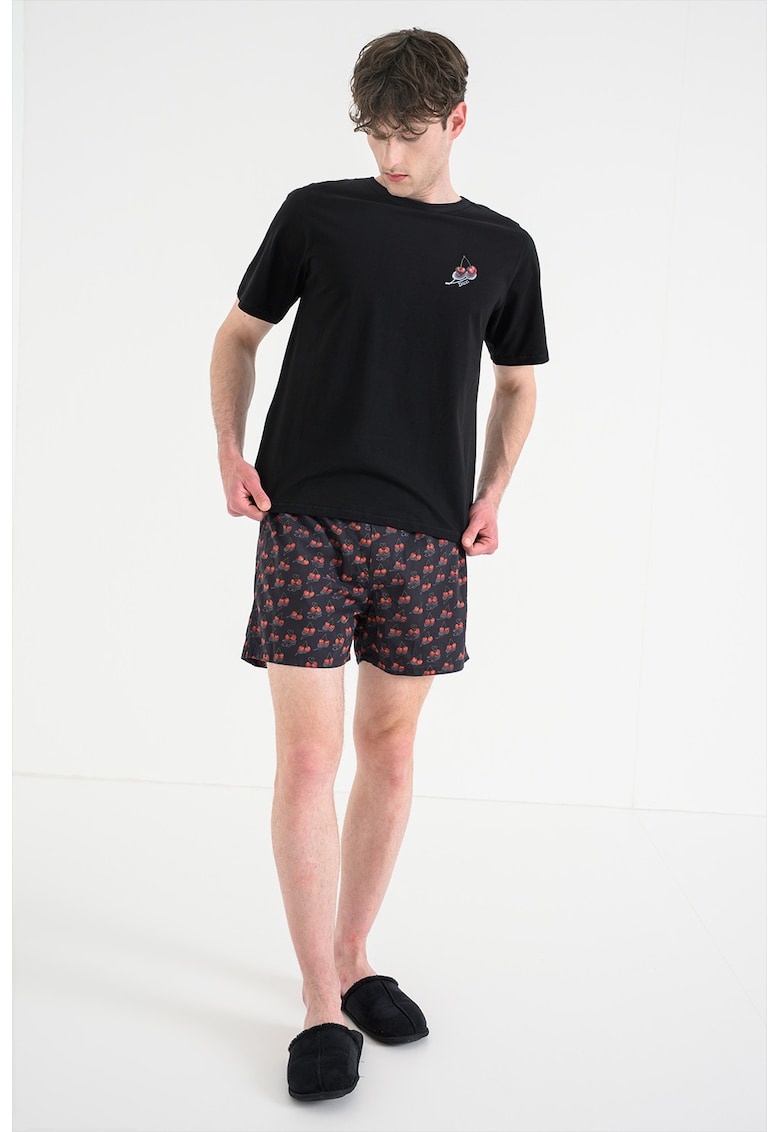 Pijama cu pantaloni scurti si imprimeu cirese James - Rosu/Negru