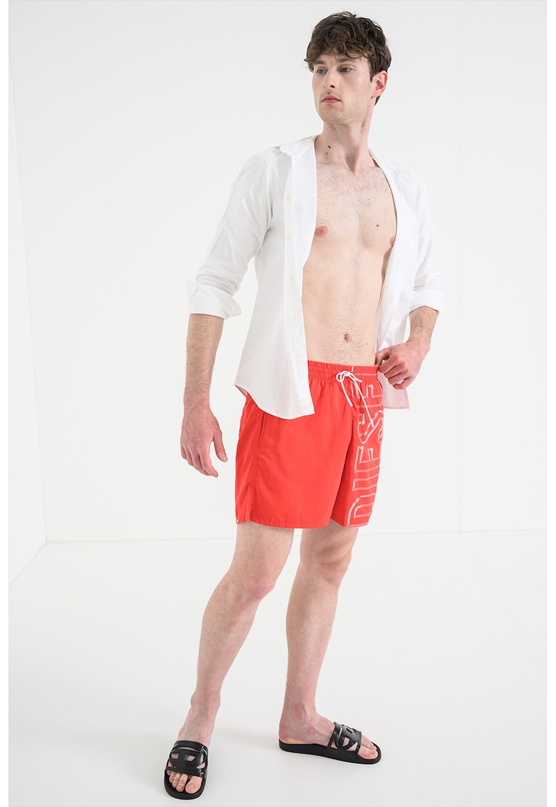 Pantaloni scurti de baie cu logo si snur Core - Rosu