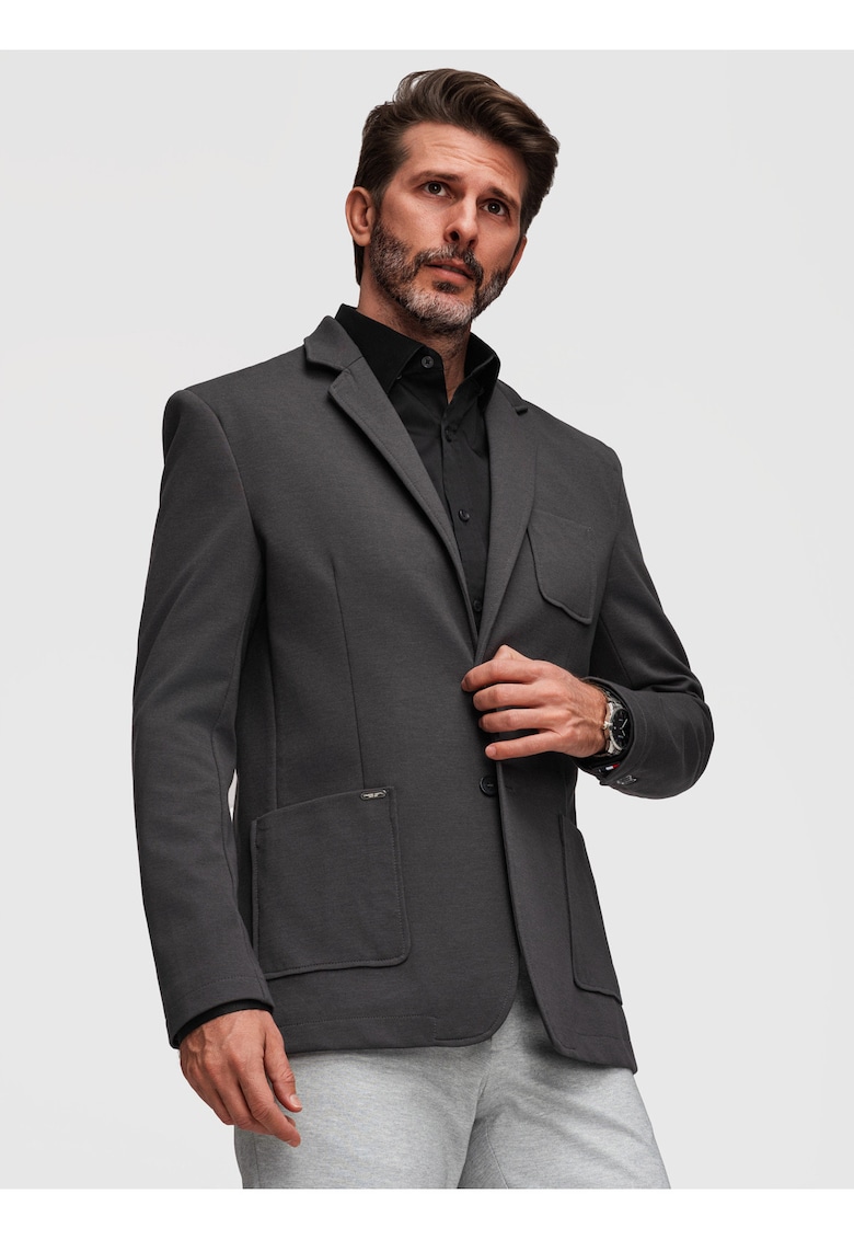 Sacou barbatesc M165 V-1 - croiala slim fit - material structurat - Gri inchis
