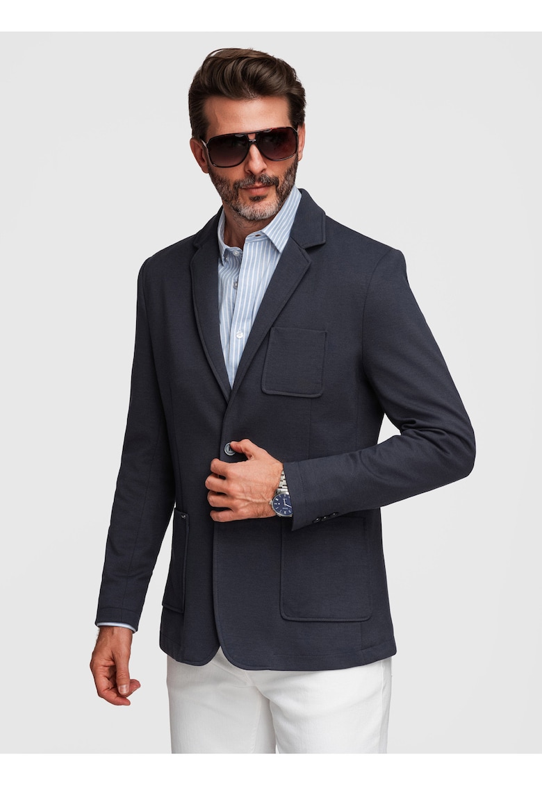 Sacou barbatesc M165 V-1 - croiala slim fit - material structurat - Bleumarin
