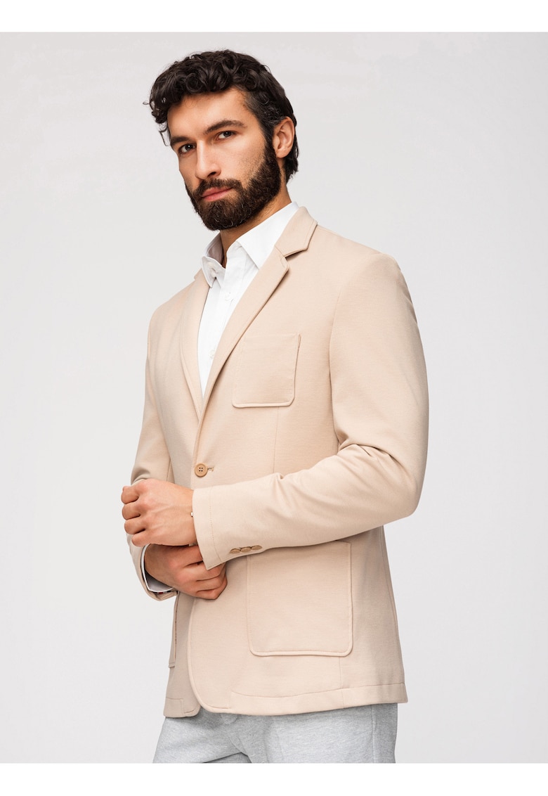 Sacou barbatesc M165 V-1 - croiala slim fit - material structurat - Bej