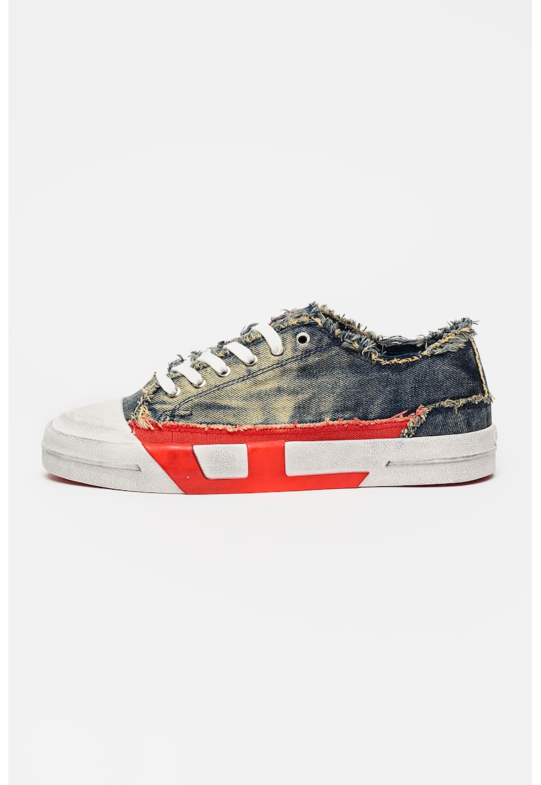 Pantofi sport canvas low-cut Verse din denim - Rosu/Albastru inchis melange