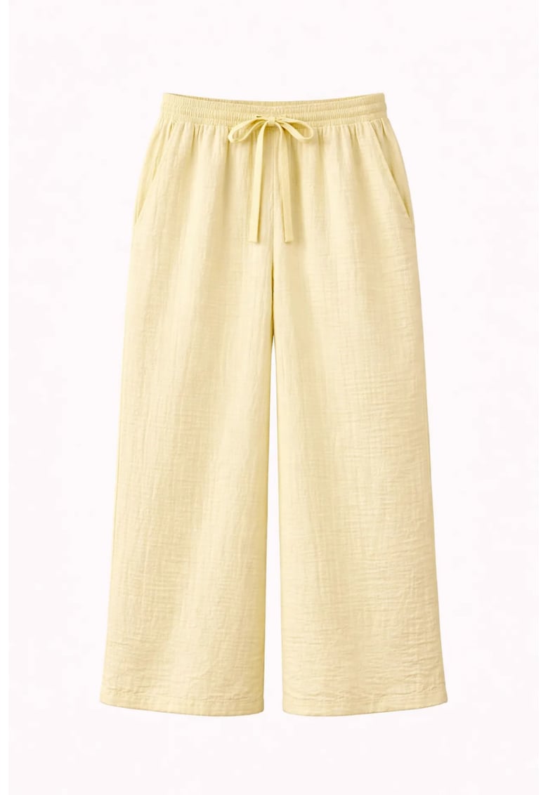 Pantaloni dama talie inalta - elastic - galben - bumbac