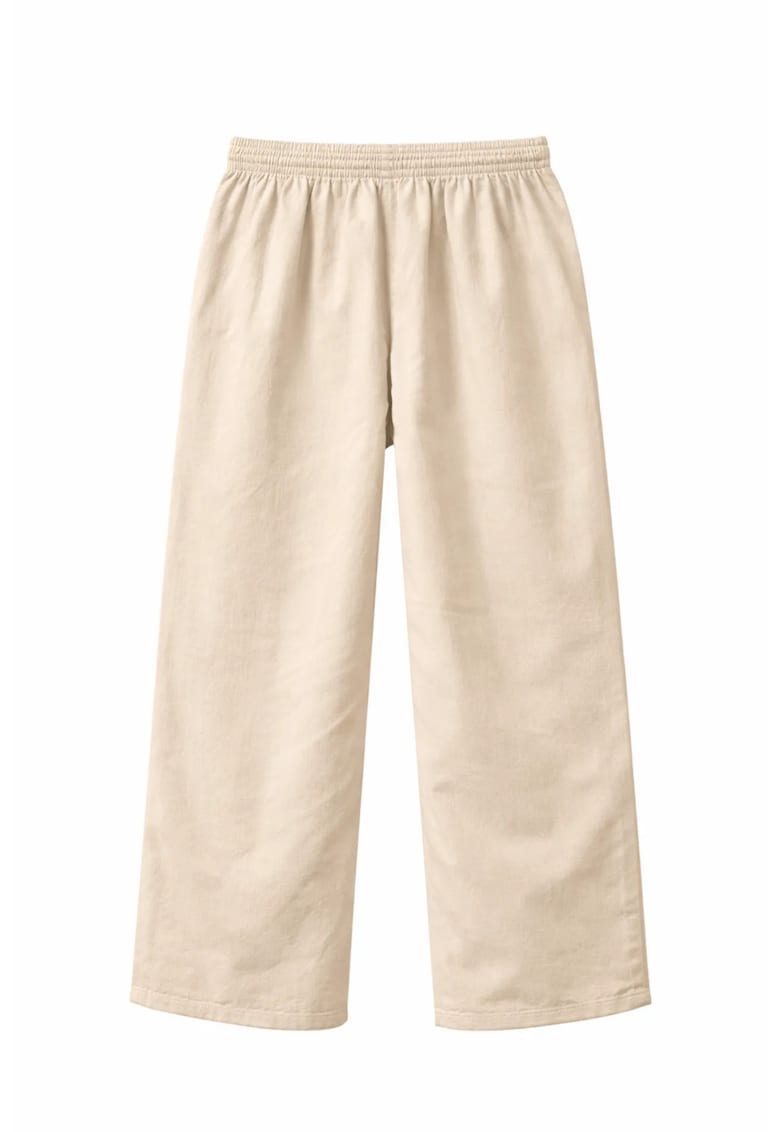Pantaloni dama stil palazzo - elastic - crem - bumbac