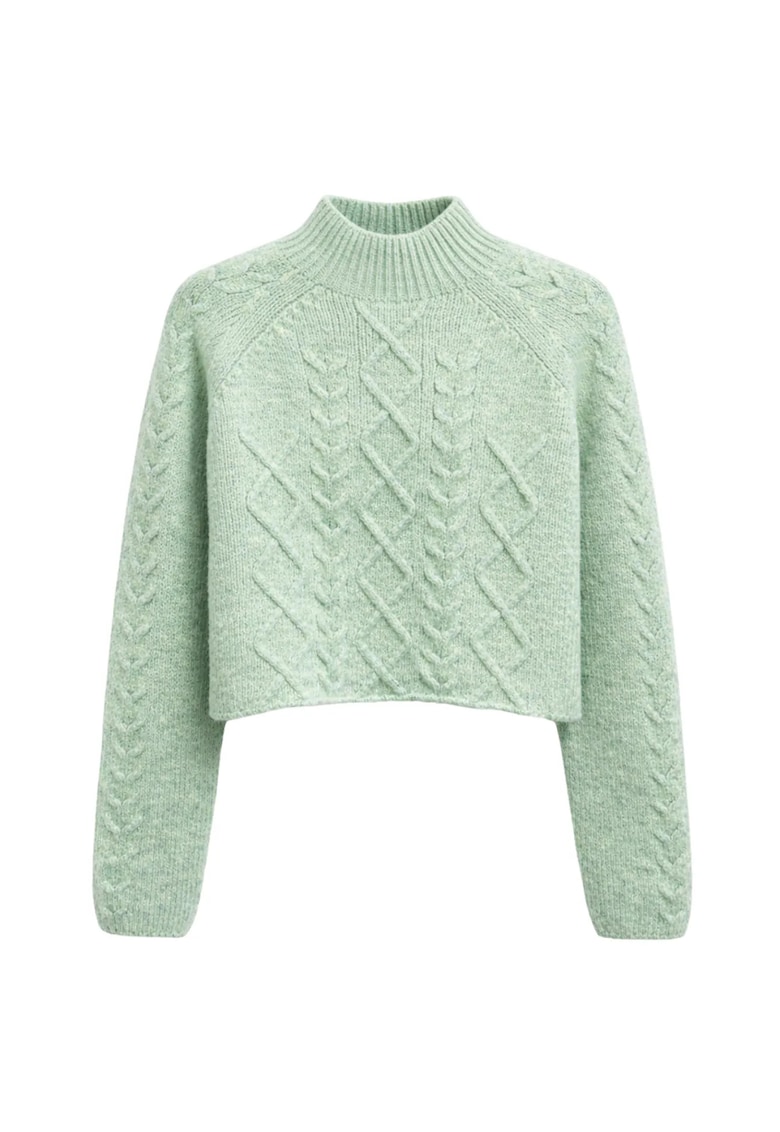 Pulover dama model Argyle - guler semi-rulat - verde menta - acril si poliester - One Size INTL -