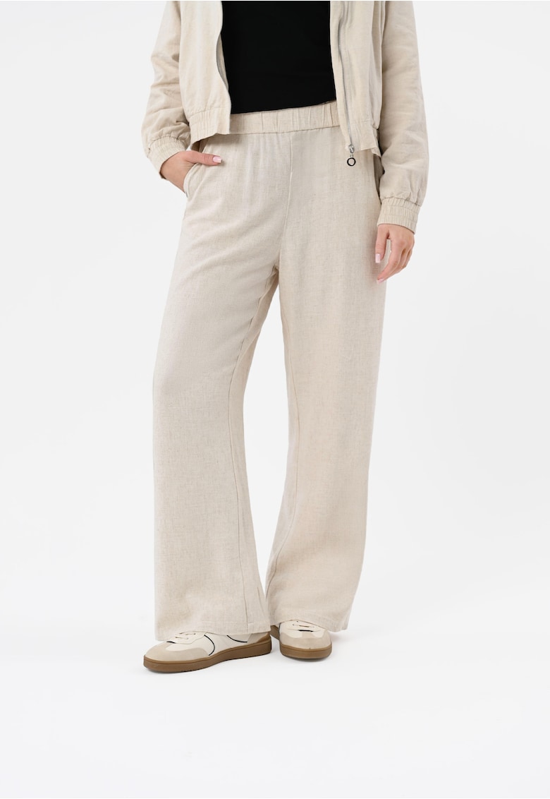 Pantaloni largi dama cu viscoza si in - Comfort Fit - 2 buzunare frontale - talie elastica - R-Nette - bej - Bej
