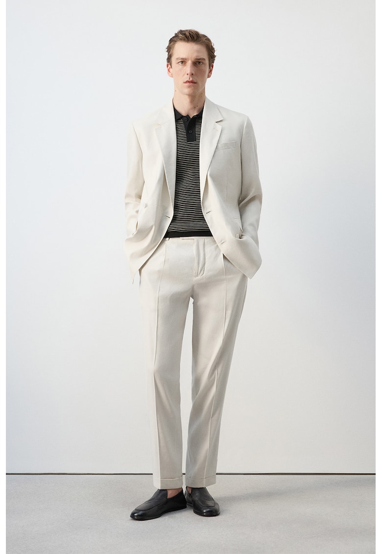 Pantaloni regular fit eleganti din amestec de in - Alb