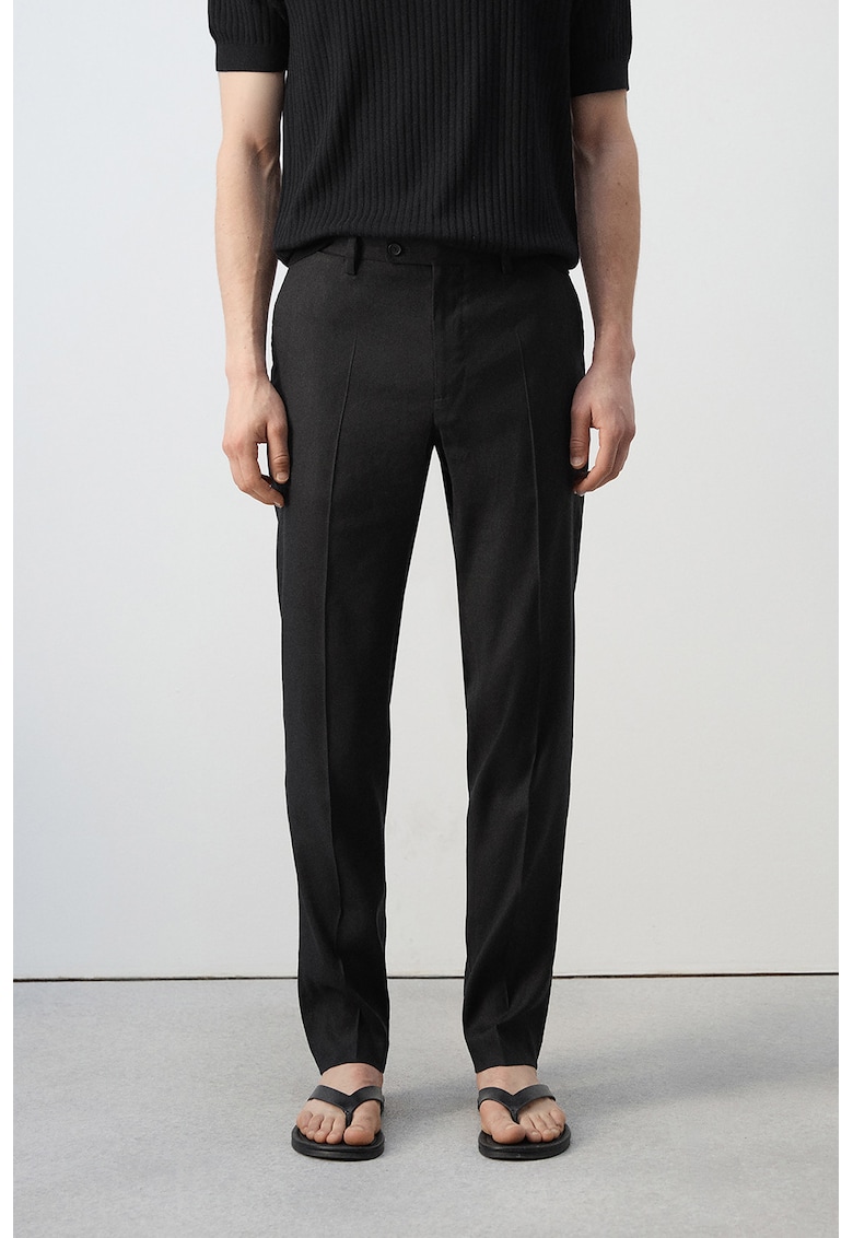 Pantaloni chino cu pense - Negru