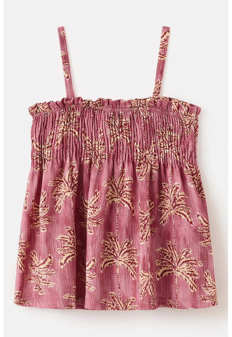 Top cu model tropical si insertii elastice - Bej/Rosu capsuna