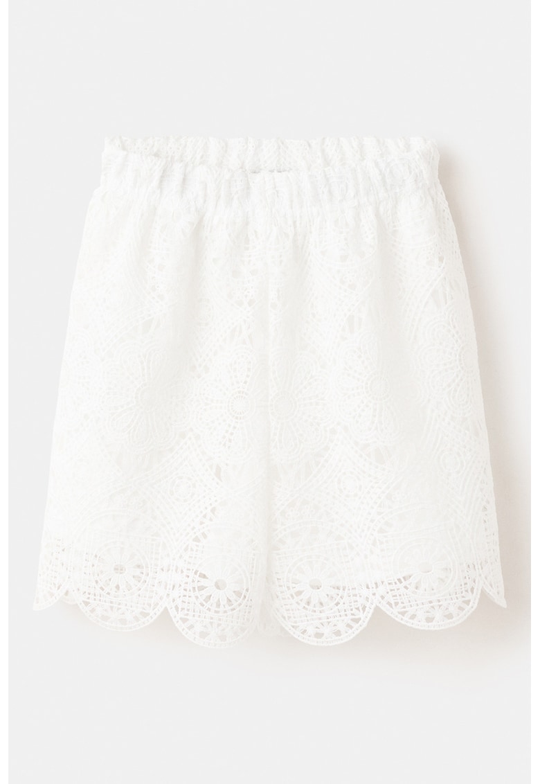 Pantaloni scurti cu dantela si talie elastica - Alb