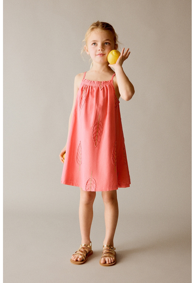 Rochie de bumbac cu broderie - Coral