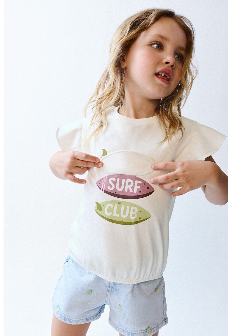 Tricou de bumbac cu imprimeu grafic - Alb/Roz pastel/Verde pal