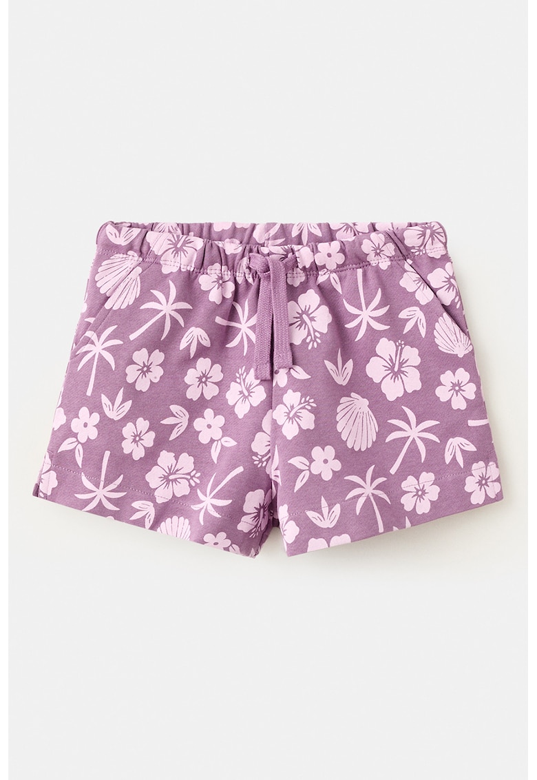Pantaloni scurti cu snur si model - Roz pastel/Violet prafuit