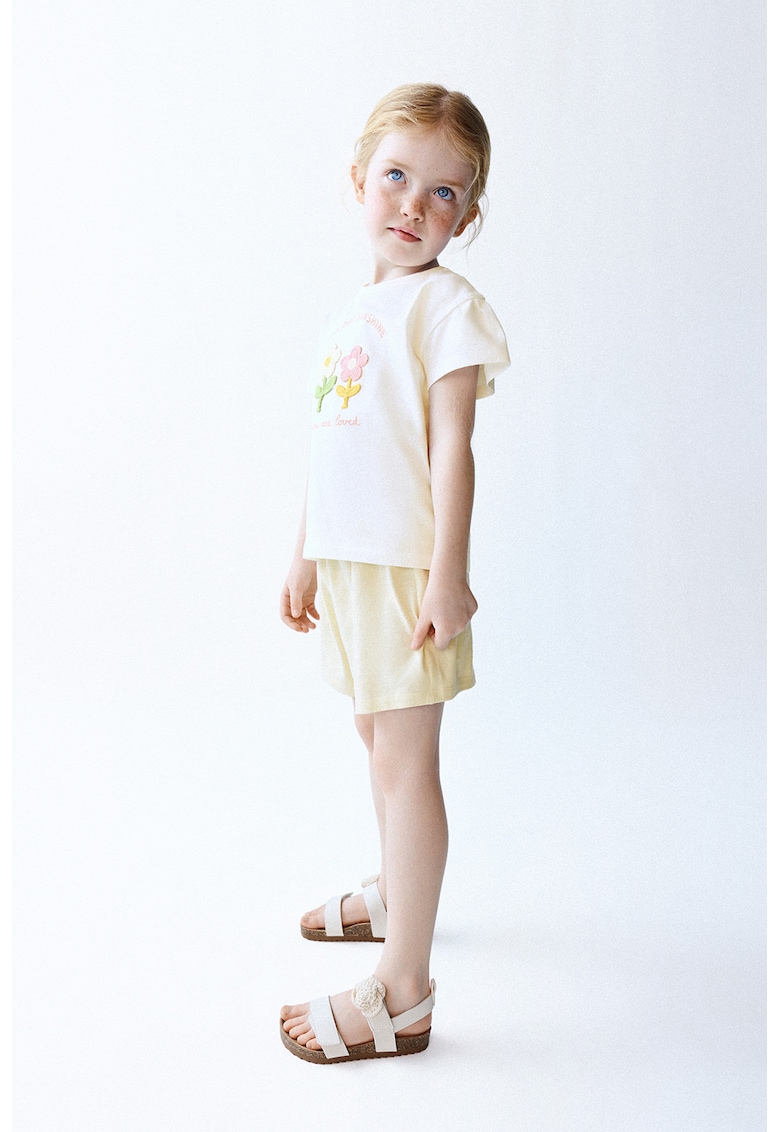 Pantaloni scurti de bumbac cu talie elastica - Bej deschis