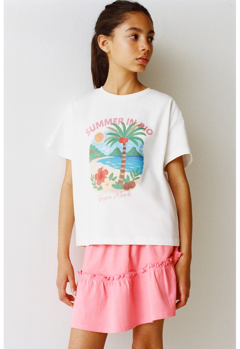 Tricou lejer cu model grafic - Alb/Multicolor