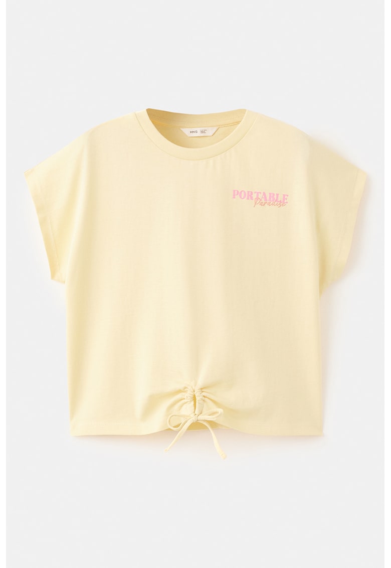 Tricou cu imprimeu si prindere decorativa - Galben deschis