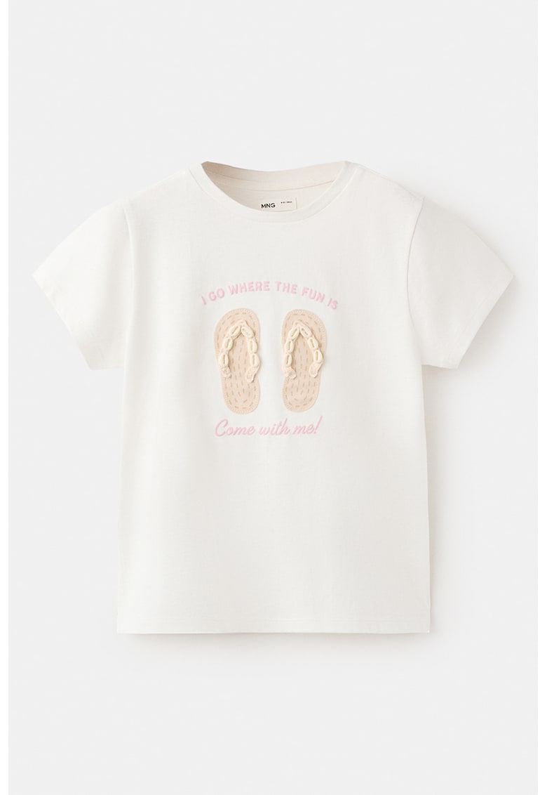 Tricou cu aplicatii de scoici - Bej/Alb optic