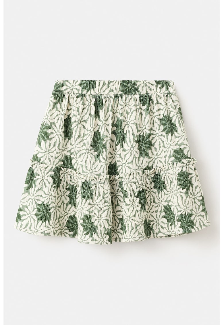 Fusta evazata cu model floral - Verde inchis/Alb murdar