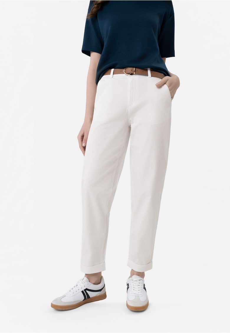 Pantaloni dama din bumbac - Comfort Fit - talie medie - 2 buzunare - cu cordon - R-Lana - alb - Alb