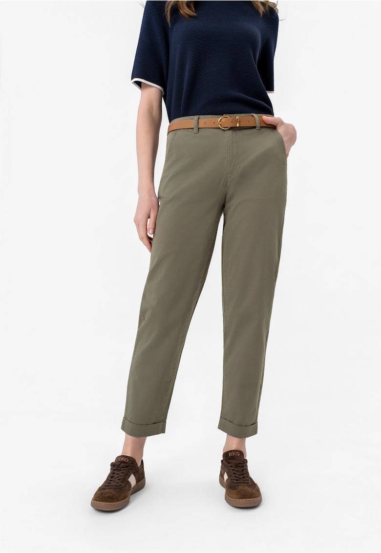 Pantaloni dama din bumbac - Comfort Fit - talie medie - 2 buzunare - cu cordon - R-Lana - kaki - Kaki