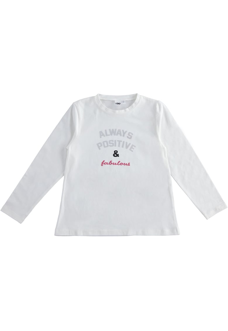 Bluza Fete iDO din Bumbac Elastic cu Imprimeu Text Always Positive